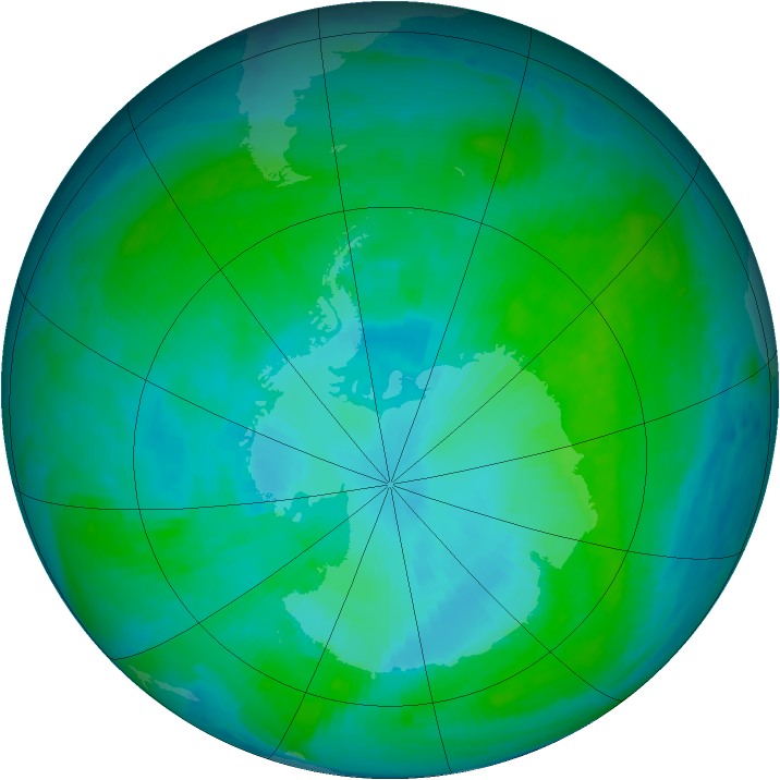 Antarctic ozone map for 15 January 2001